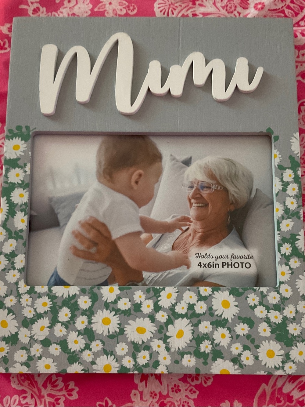 Umi Gray and Green Daisy Photo Frame with White Script